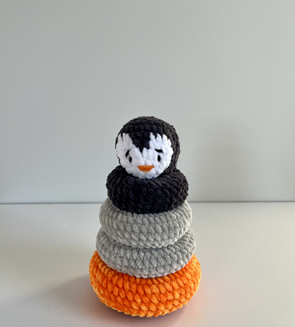 Penguin Ring Stacker - plushie, cute, penguin, orange, gray, black